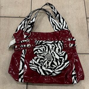 Red and Black Shoulder Bag with Zebra Print
